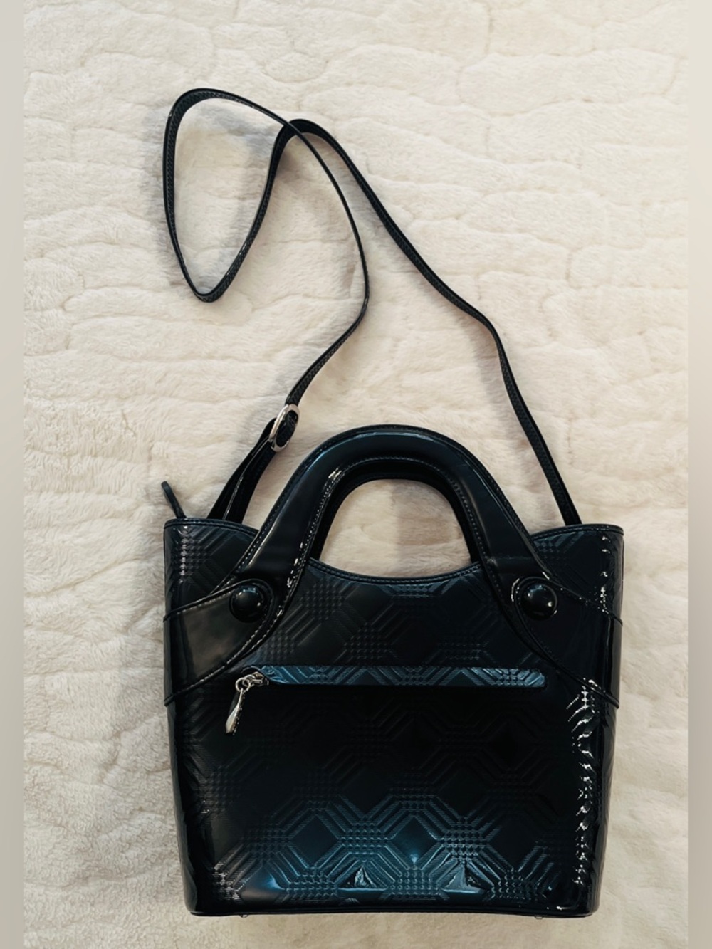 Bravo of Beverly Hills Limited Edition calfskin leather enamel coated black bag